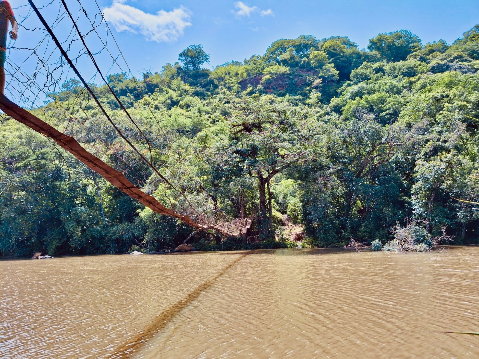 Puente colgante de madera
